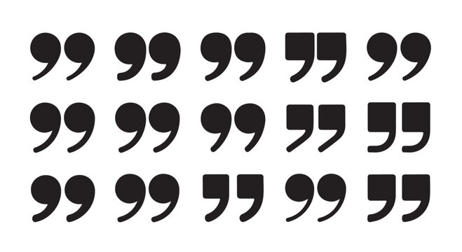 Black double quotation marks set features isolated typographic symbols for text design.