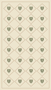 Rows of olive leaf medallions sit inside delicate diamond outlines on a warm cream ground, creating a restrained vintage surface for wallpaper, fabric, or packaging.