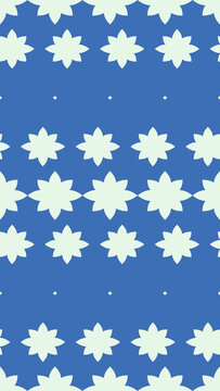 A seamless ornamental design pairs mint flower shapes with a rich cobalt field, creating a playful geometric repeat suitable for fabric, stationery, packaging, and digital backgrounds.
