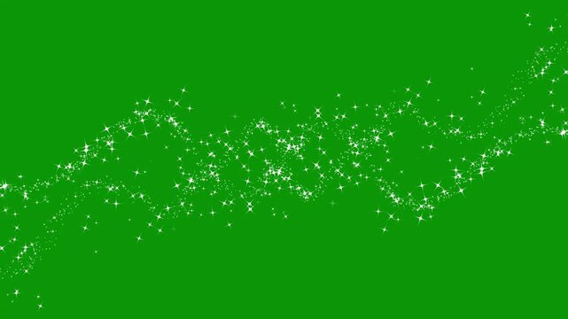 Particles magic tail sparkling glitter star,  glitter line stars,  twinkling white glowing star with sparkling glitter animation, glowing doodle stars, shining twinkle effect on green screen.4k