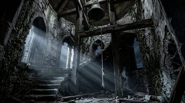 Dark ancient stone staircase in mysterious cave