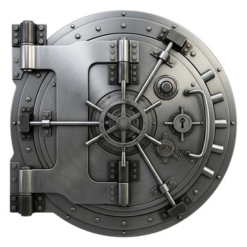 Robust heavy metal bank vault door with intricate locking mechanism, symbolizing ultimate security and protection.