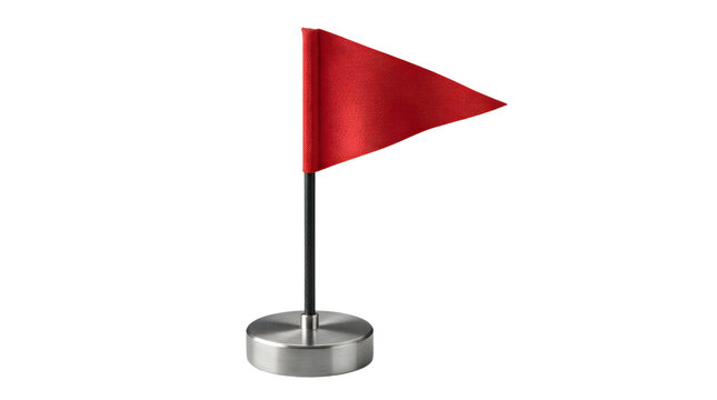 Red triangular desk flag on metallic stand indicating marker sign icon symbol.