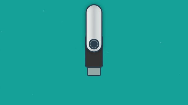 Rotating USB Flash Drive Swivel Hardware Wallet Flat Vector Animation Loop For Secure Digital Data Storage Crypto Technology Presentation