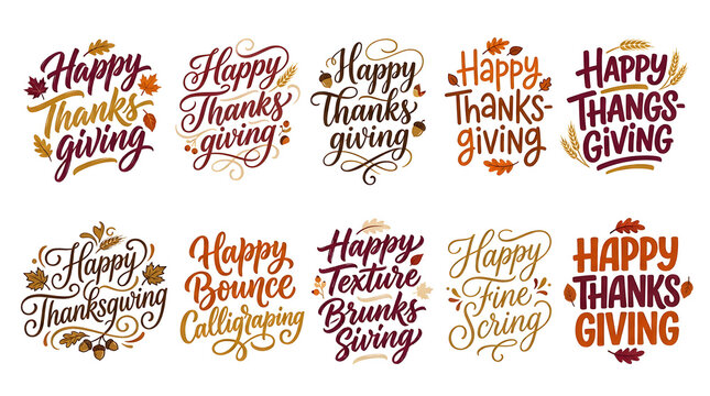Thanksgiving day typography lettering quotes greeting card design set