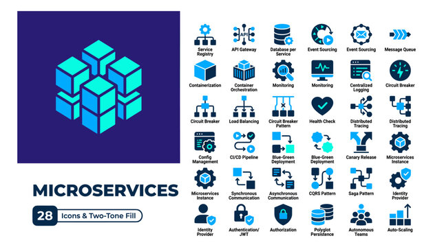 Microservices vector icons set