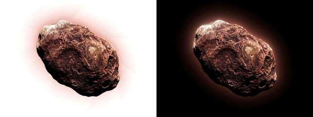 Asteroid brown rocky surface with deep craters and jagged mineral texture illustration for astronomy science design featuring PNG, Transparent and Black Background Versions © Tanay