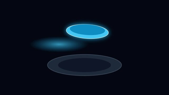 Glowing blue neon circle floating above dark surface abstract motion animation 4k background