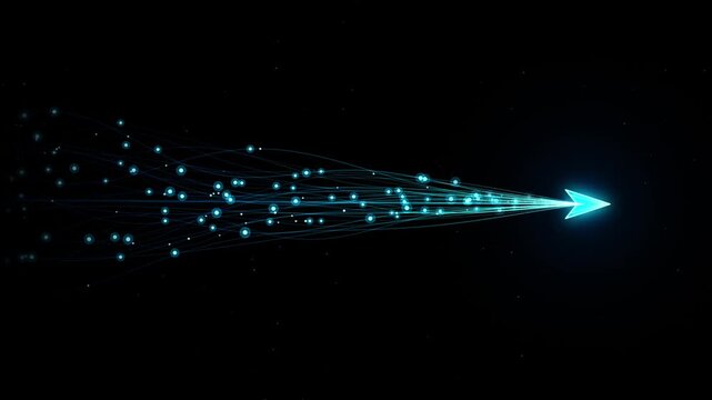 Abstract procedural cyber arrow dynamic neon glowing dots connection seamless motion loop 4k