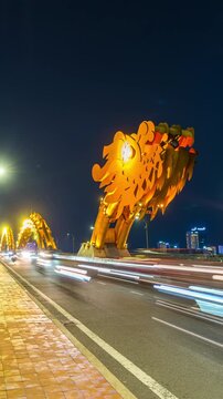 Time lapse of Dragon bridge and traffic in Da nang, Vietnam.
