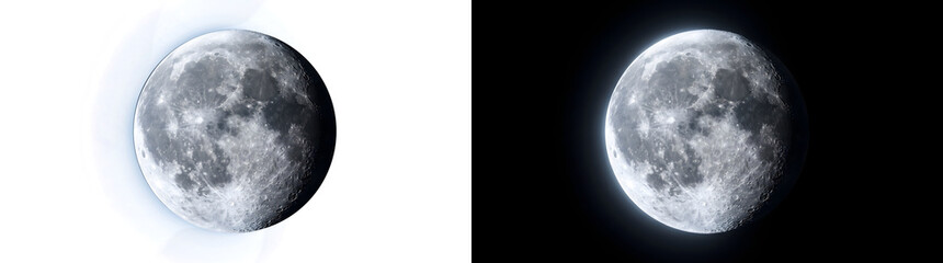Full moon with detailed lunar surface craters and bright rays illustration for astronomy education design featuring PNG, Transparent and Black Background Versions © Tanay