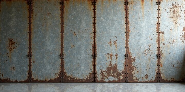 Rustic Weathered Metal Panels with Patina and Rivets, Industrial Interior Design Element