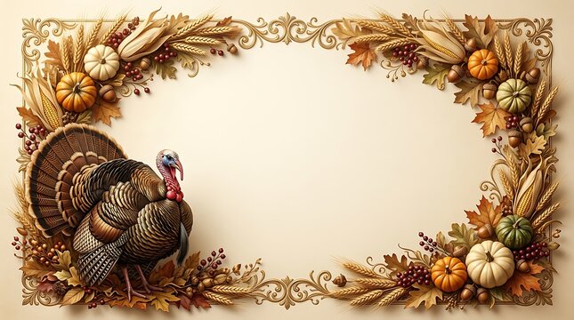 A beautiful thanksgiving border frame perfect for fall invitations cards or seasonal digital artwork and designs