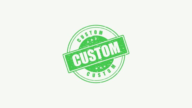 Green distressed circular rubber stamp with the word CUSTOM on a diagonal banner isolated graphic