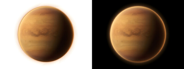 Hazy planet with thick orange cloud layers and smooth misty atmosphere illustration for astronomy science design featuring PNG, Transparent and Black Background Versions © Tanay