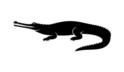Fototapeta premium Black silhouette of a crocodile lying down on a white background illustration