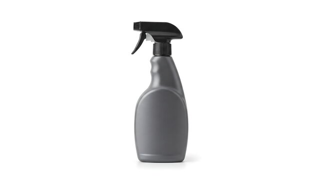 Gray spray bottle isolated on a white background with a trigger nozzle