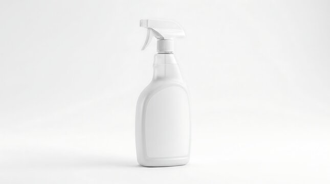 Isolated white spray bottle on a clean background with a soft shadow effect