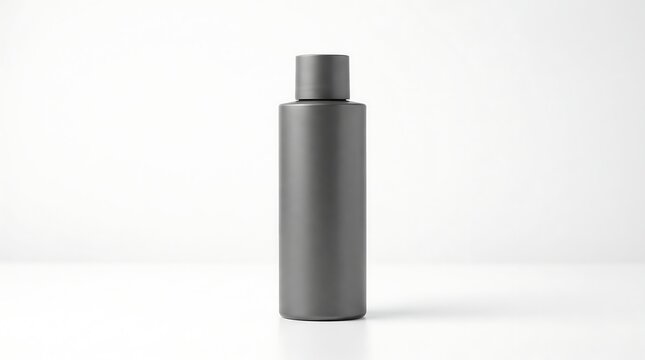 Dark gray cosmetic bottle with pump on a clean white background product shot