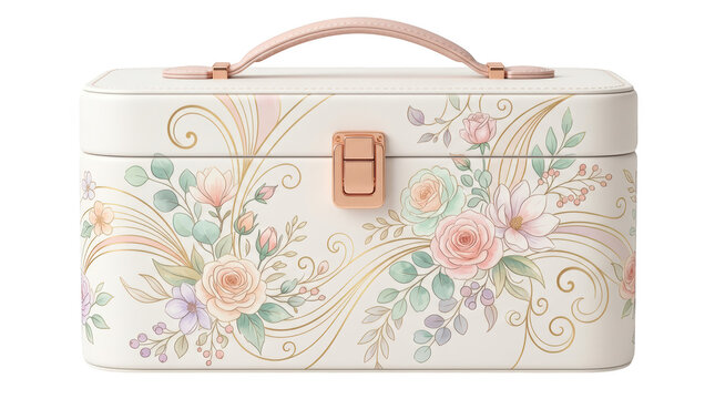 Elegant floral pattern makeup train case isolated on transparent background