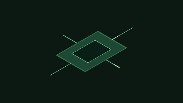 Minimalist green geometric shape animation with abstract lines on dark 4k background