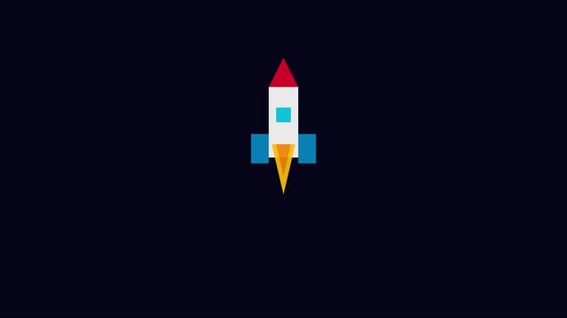 Minimalist rocket launch animation: flat space exploration concept 4k flat minimalist