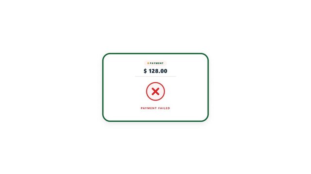 Unsuccessful digital transaction status screen showing payment failed with red cross icon and monetary amount for banking application interface
