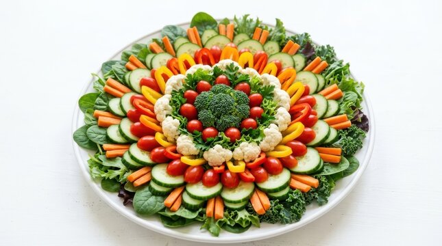 Fresh vegetable salad platter with colorful sliced vegetables