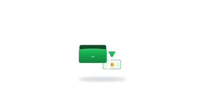 Green wallet with cash deposit icon representing financial savings, budget management, and secure wealth accumulation for personal finance concepts