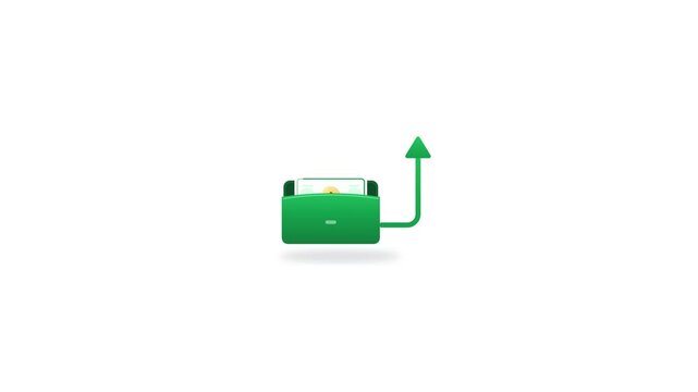 Digital Finance Transaction Icon Featuring a Green Wallet with a Rising Upward Arrow Symbolizing Secure Instant Money Transfer and Growth
