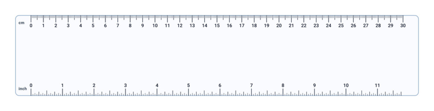 Clear plastic ruler with millimeter and inch metric scale markings