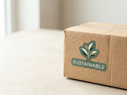 Eco-Friendly Packaging With Sustainable Logo on Brown Cardboard Box
