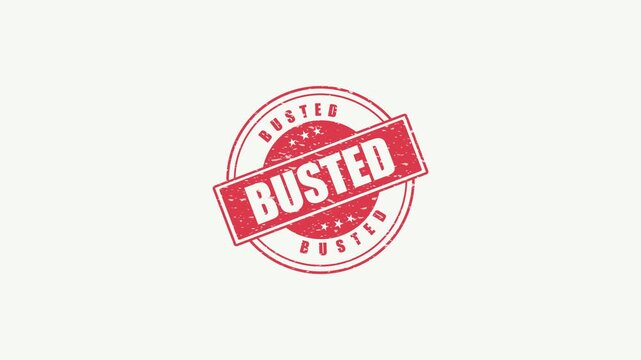 Red distressed circular stamp with the word BUSTED on a diagonal banner isolated on white