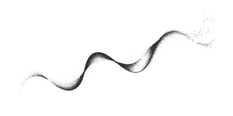Obraz premium Abstract Particle Wave Line Vector Dynamic Black Dust Smoke Flow Sound Waveform Curved Motion Line Art Isolated White Background Minimal Tech Smoke Ribbon Design Element