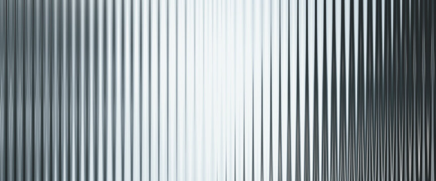 Fluted metal glass acrylic texture with reflections and ribbed effect. Abstract vertical striped surface with textured panel.