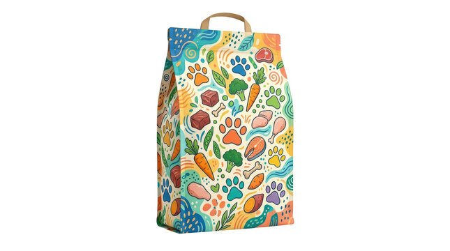 Dog food bag with colorful pattern isolated isolated on transparent background