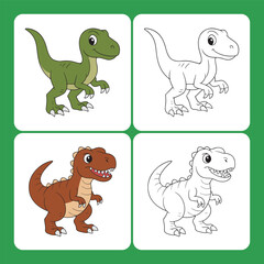 Velociraptor and Tyrannosaurs Dinosaur Children Coloring Pages © Tingtingstudio