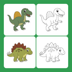 Spinosaurs and stegosaurs Dinosaur Children Coloring Pages © Tingtingstudio
