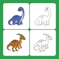Brachiosaurs and parasaurolophus Dinosaur Children Coloring Pages © Tingtingstudio