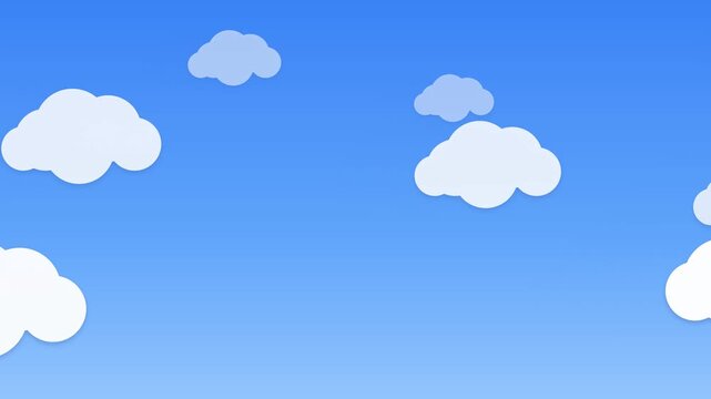 White fluffy clouds drifting slowly across bright blue sky in this seamless 2d animation video footage