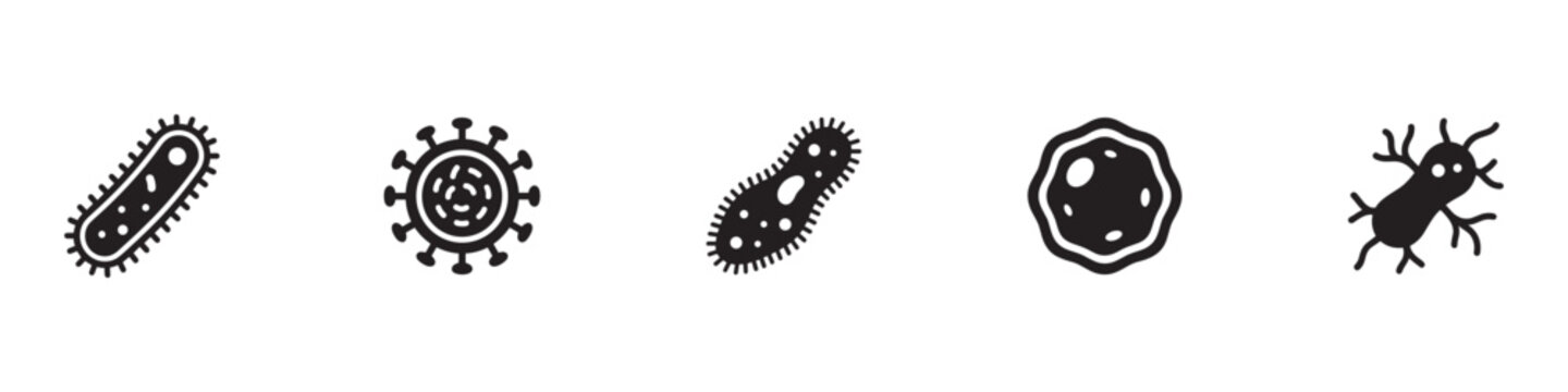 Bacteria micro cell icon set. Virus pathogen symbol. Microorganism microbe logo. Infection biology sign. Vector illustration. Vector Graphic. EPS 10