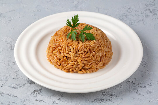 Traditional delicious Turkish dish, barley noodle pilaf (Turkish name; Arpa sehriye pilavi)