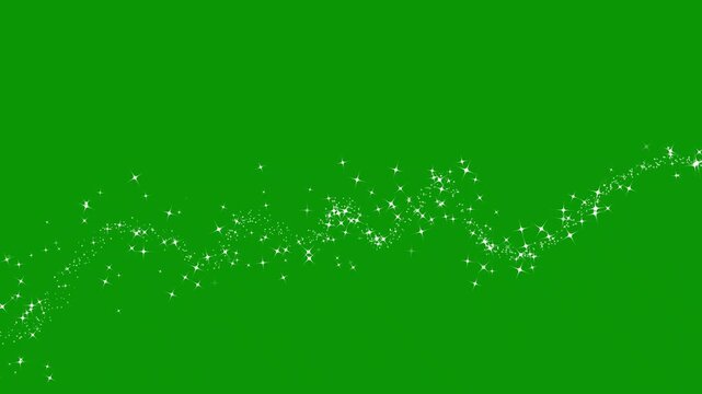 White magic glitter star sparkle trail, twinkling glitter stars line, sparkle transition effect, shining sparkle motion on green background, fairy dust transition seamless loop.4k video