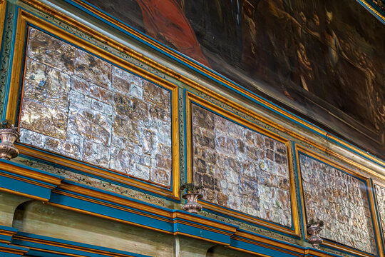 Golfo di Borsa/Bay of Kotor, Perast, Montenegro - Sept. 1, 2026: Interior of the church on the artificial island of Gospa od &Scaron;krpjela (Our Lady of the Rocks). Paintings and silver plaques on the walls