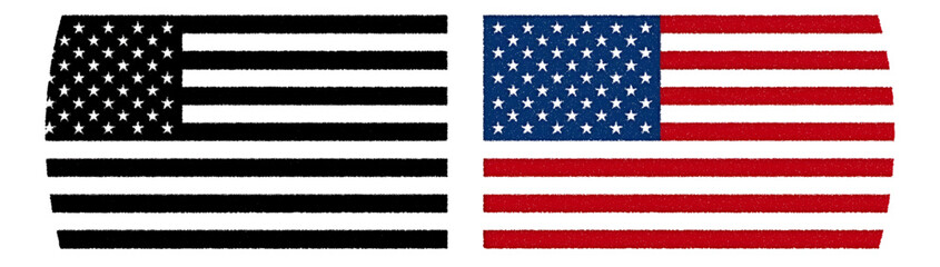 Fototapeta premium Textured american flag elements in black and white versus red blue color sets for design asset application in patriotic themed projects.