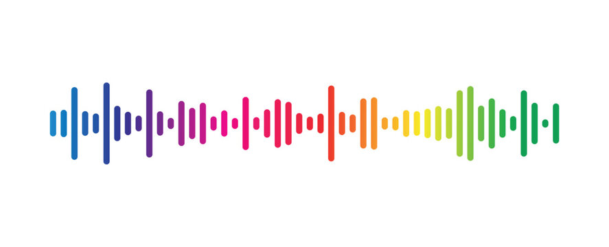 colorful sound wave, rainbow audio frequency spectrum, digital music waveform, voice soundwave equalizer, podcast audio track, radio sound signal, acoustic volume pulse, studio recording meter