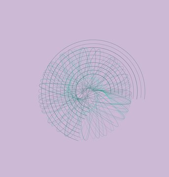 Teal spirograph geometric spiral pattern on a light purple background