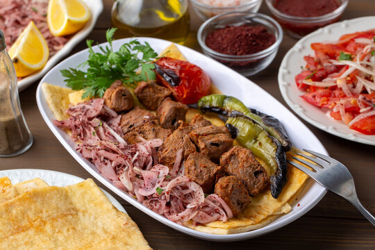 Traditional delicious Turkish foods; Lamb skewers (Turkish name; cop sis)