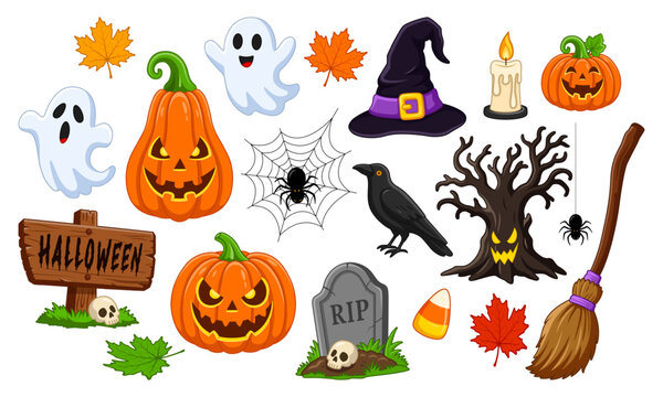 Vector illustration of Halloween elements set on transparent background