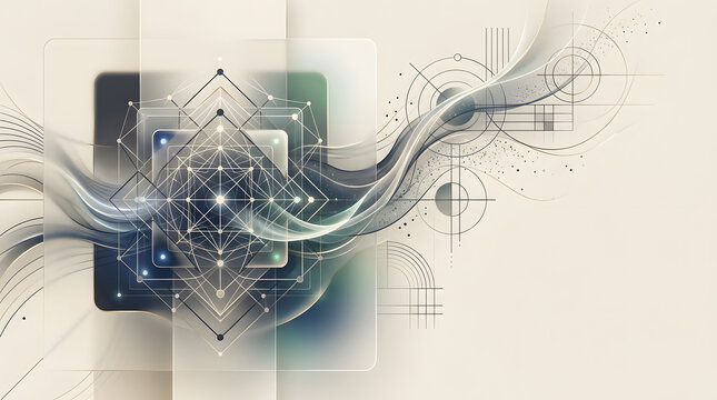 Abstract Geometric Composition Featuring Ethereal Flowing Lines and Technical Structural Elements